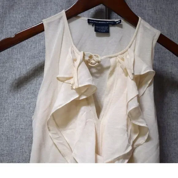 Ralph Lauren Sport Ivory Ruffle Front Sleeveless Top M - Picture 2 of 4